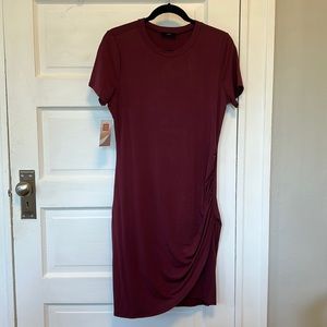 NWT Burgundy T-Shirt Dress with Ruching